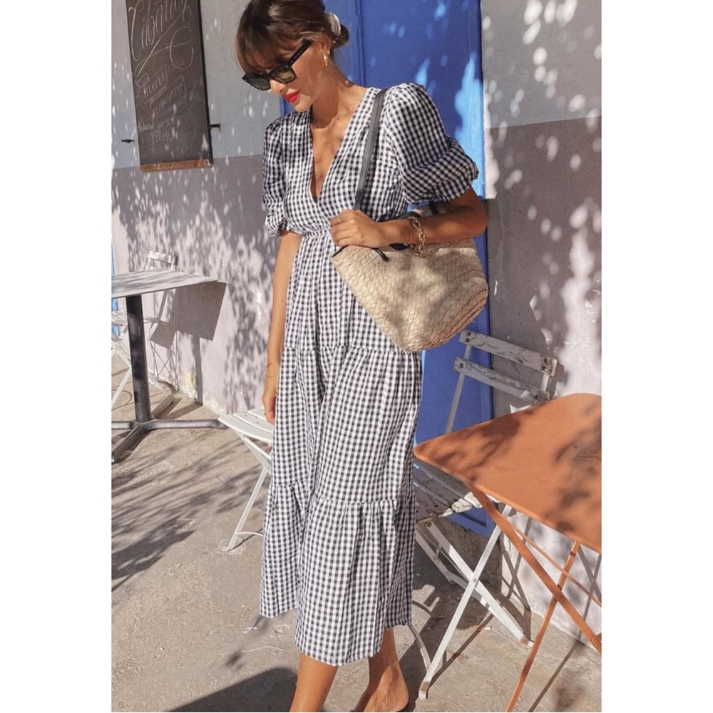 FAITHFULL | $329 Aberdeen Midi Dress in Varsha Gingham Black, Size 2/XS